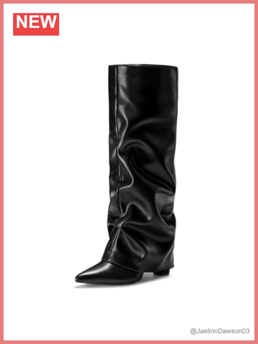 Faux Suede Slouch Shark Knee High Boots Pointed Toe Block Heel Pull On